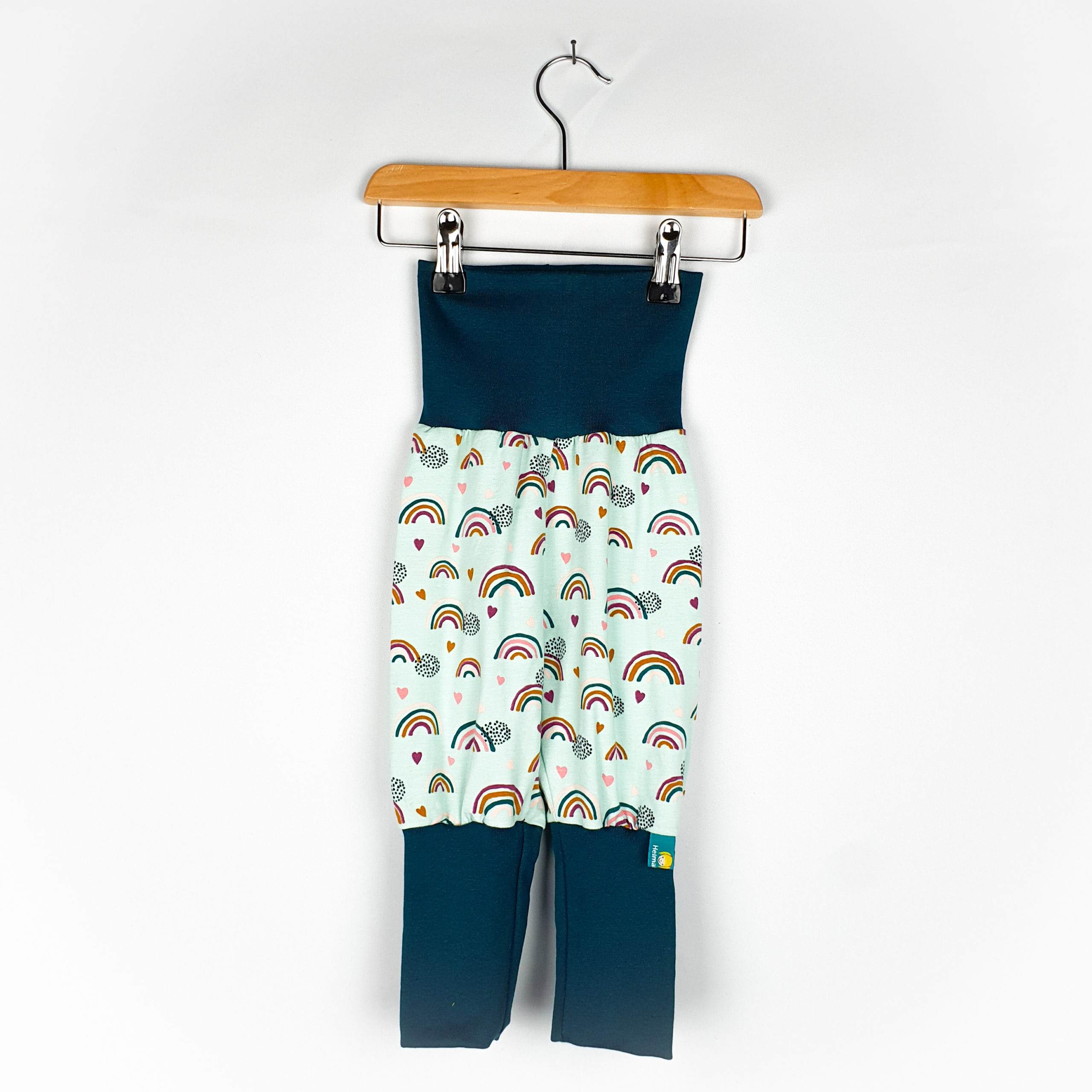 Mitwachshose 'Regenbogen auf mint Jersey/marineblau'