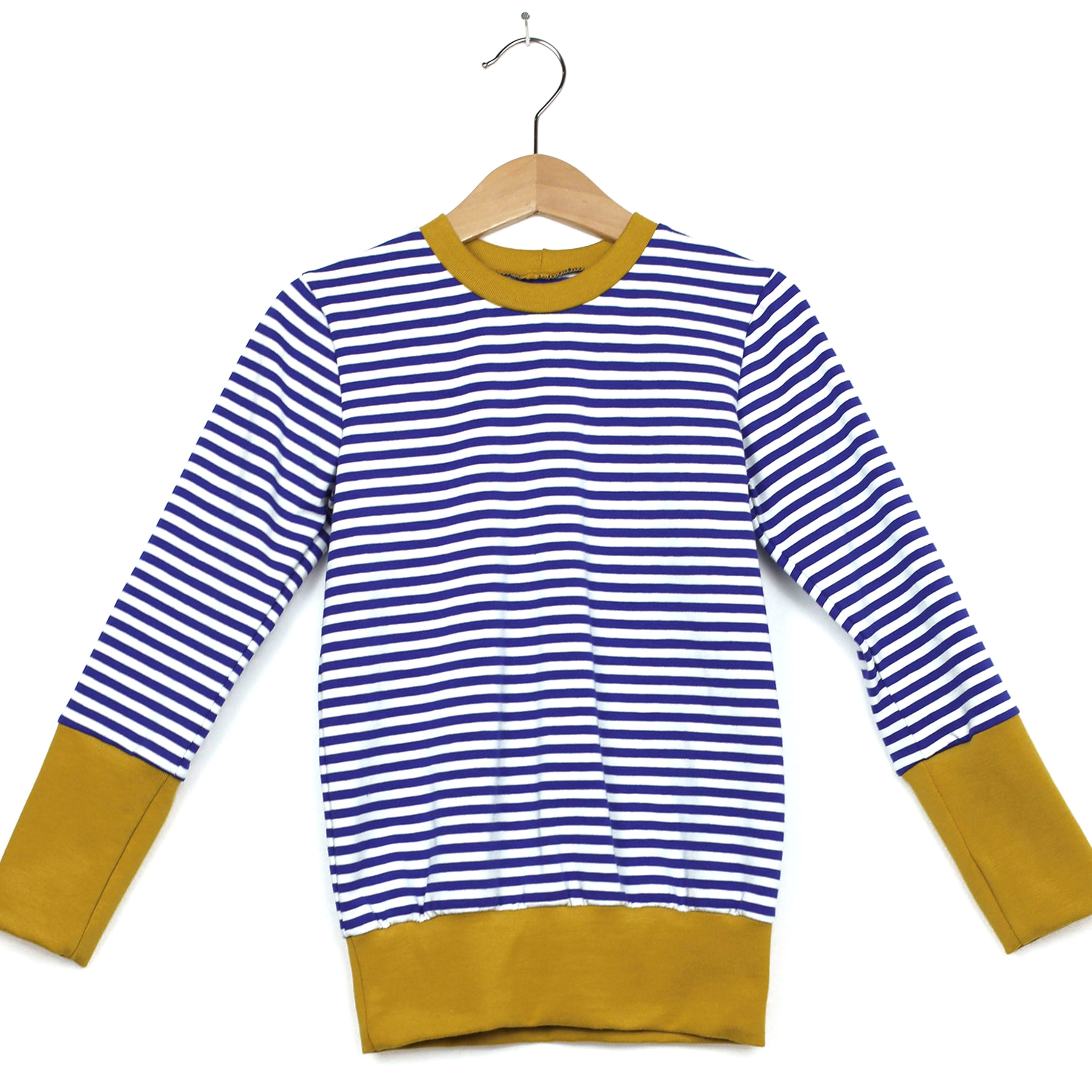 MitwachsShirt Blau/Weiß schmal geringel