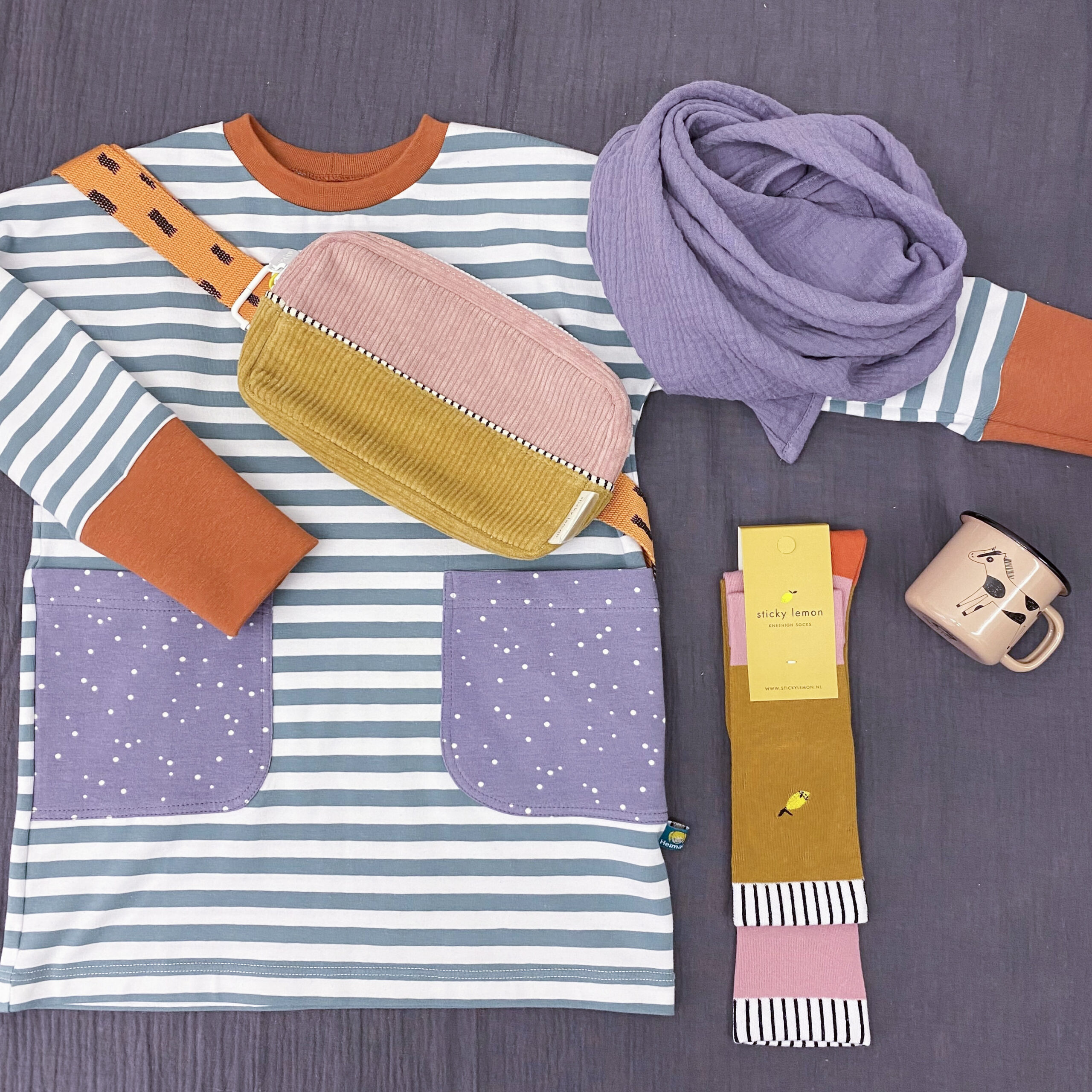 Oversizekleid mit Taschen mint flieder rost Kinderkleid – Bild 2