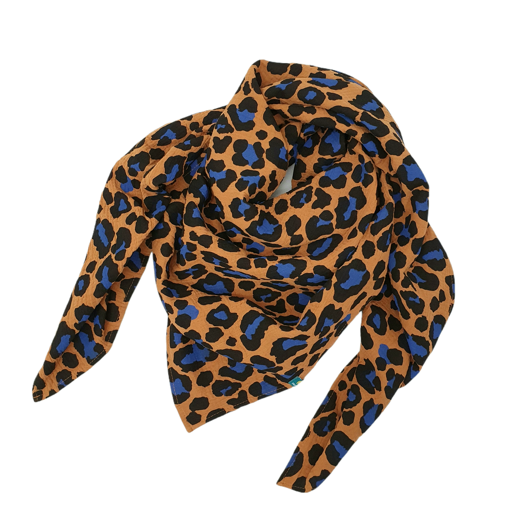 Musselintuch 'Acid Leo braun/blau'