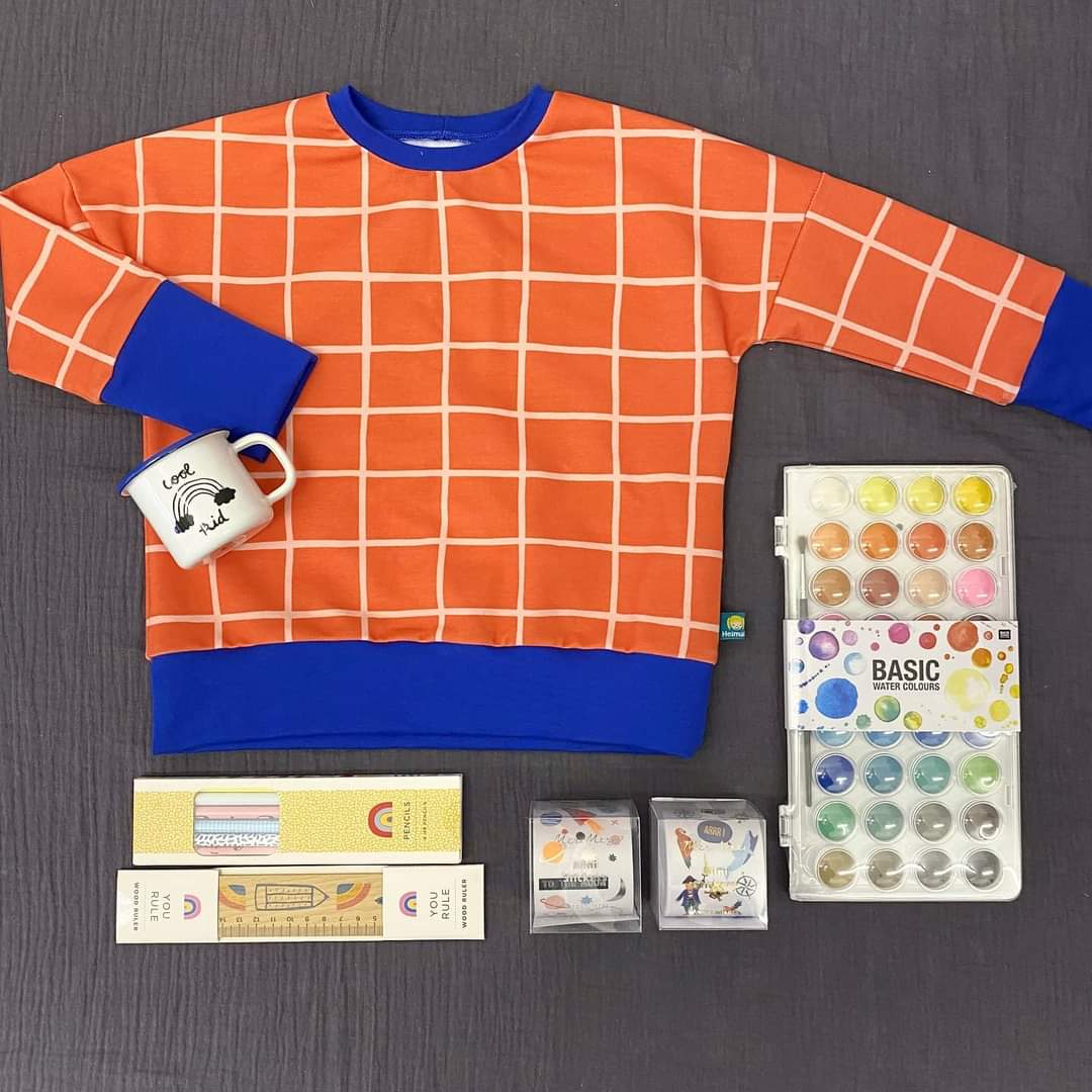 Oversize Pullover Grid rot