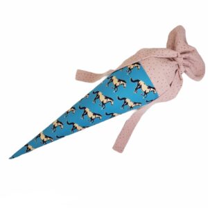 Schultüte 'Pferde blau/rosa Musselin'