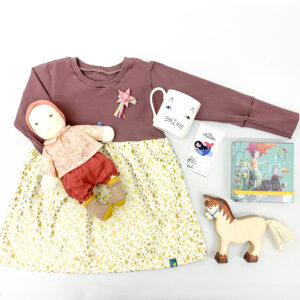 Kinderkleid Kleid mauve Goldsterne Weihnachtskleid