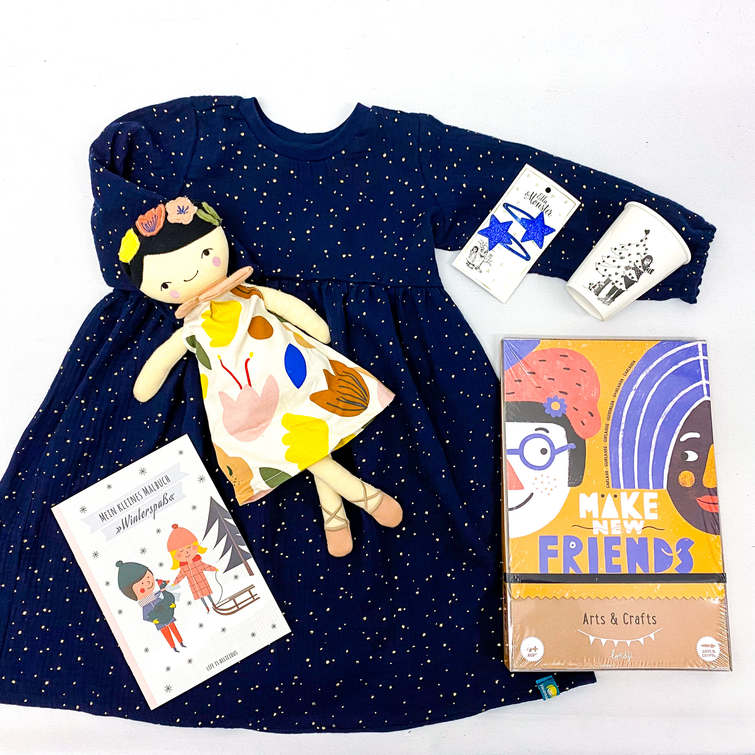 Kinderkleid Musselinkleid Marine goldene Punkte