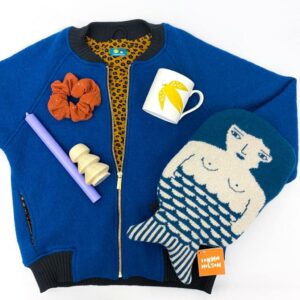 Bomberjacke Wollwalk blau/ Leo senf schwarz