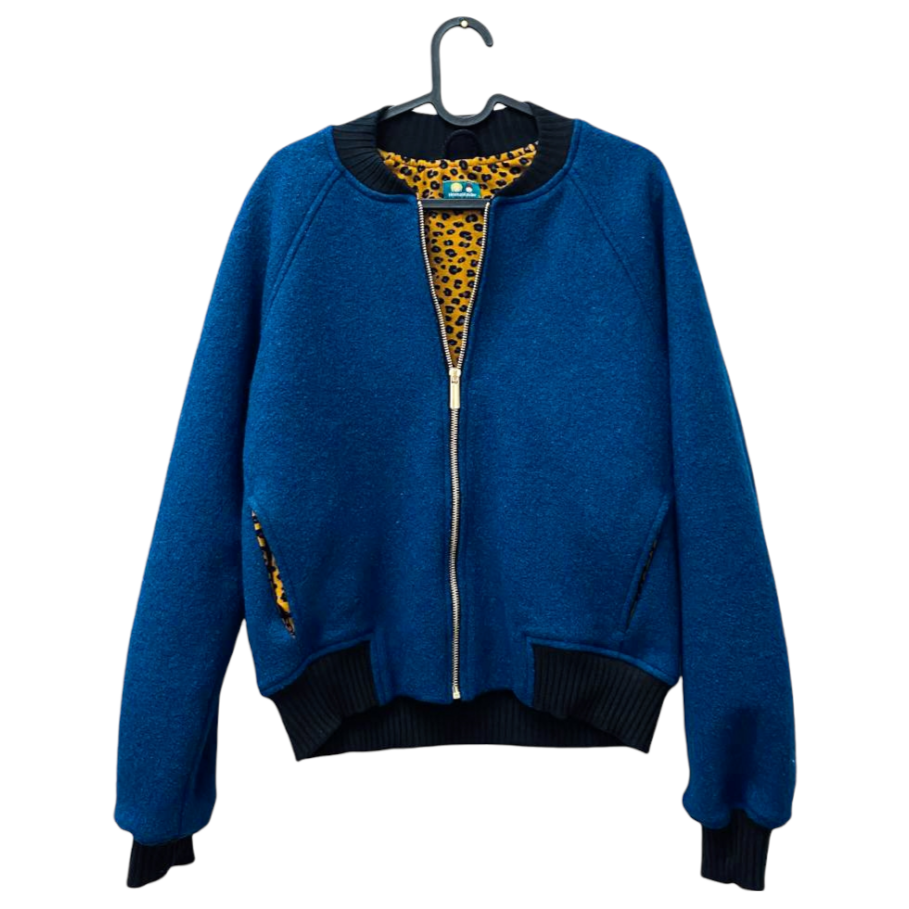 Bomberjacke Wollwalk blau/ Leo senf schwarz – Bild 2