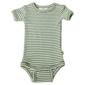 Kurzarm Body Wolle Seide Joha 'Grün gestreift'