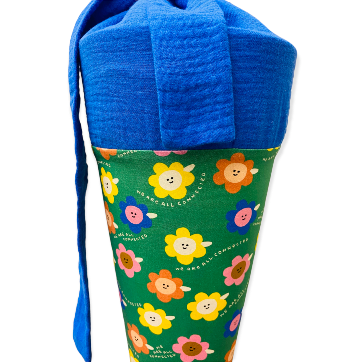 Schultüte 'Blumen mit Gesicht/ knalllblau Musselin' – Bild 2