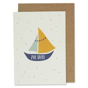 Klappkarte 'Schiffchen, blau/gelb – Zur Taufe' AvaundYves
