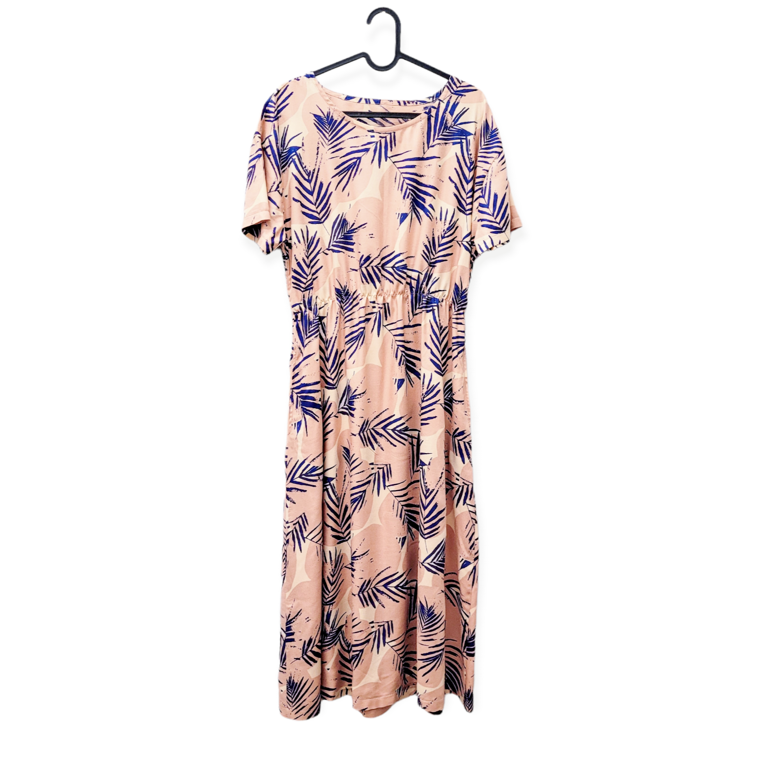 MidiKleid aus Viskosekrepp Palmen rosa knallblau – Bild 2