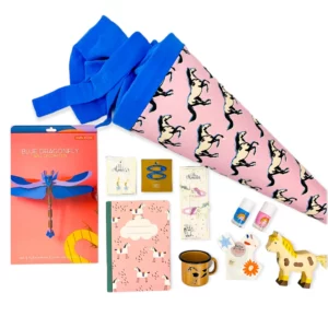 Schultüte 'Pferde rosa/Knallblau Musselin'