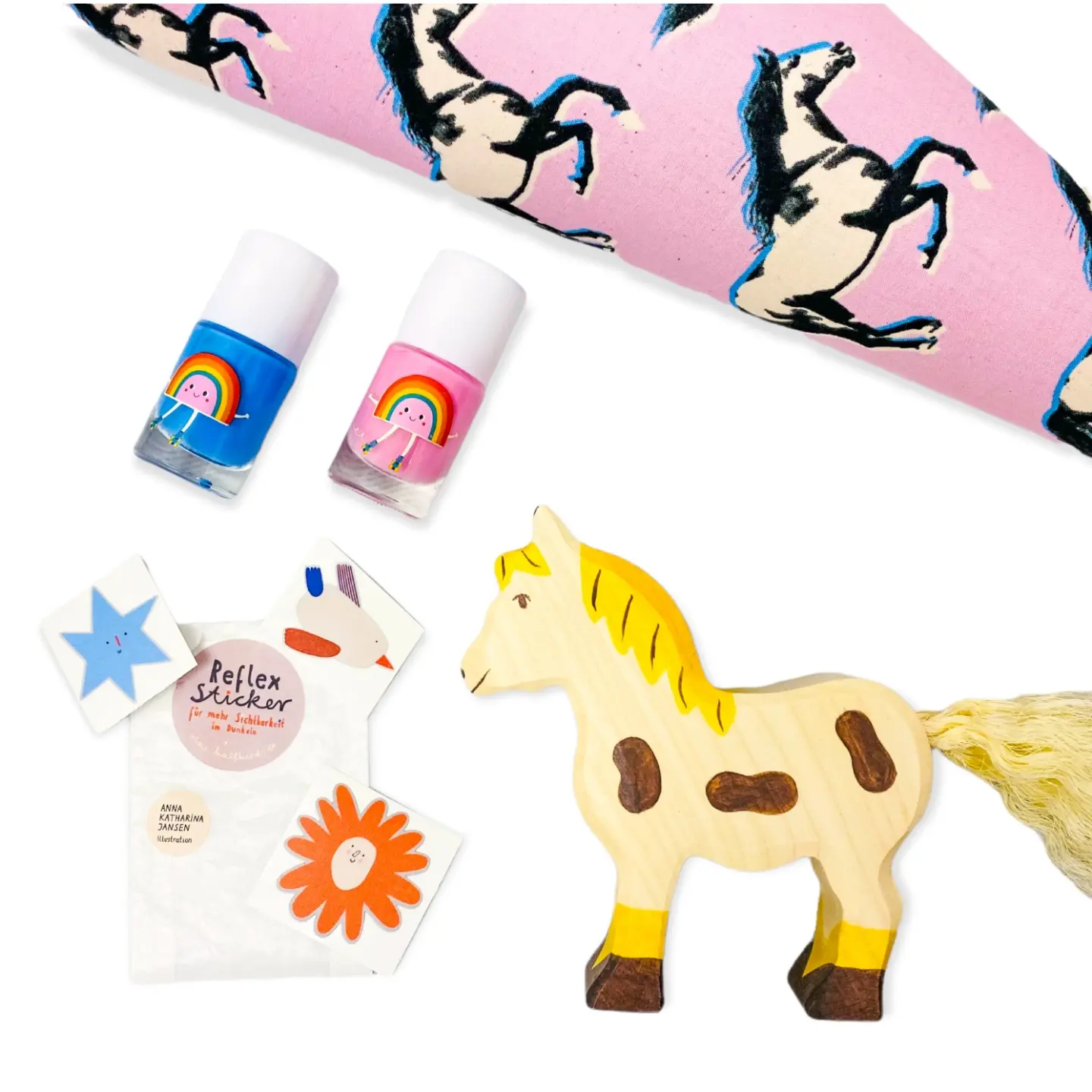 Schultüte 'Pferde rosa/Knallblau Musselin' – Bild 2