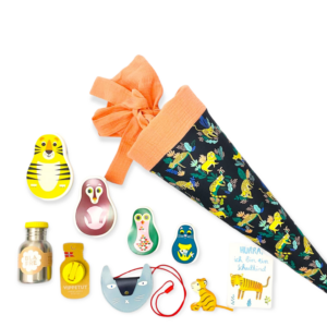 Schultüte 'Leoparden/ lachs oder knallblau Musselin'