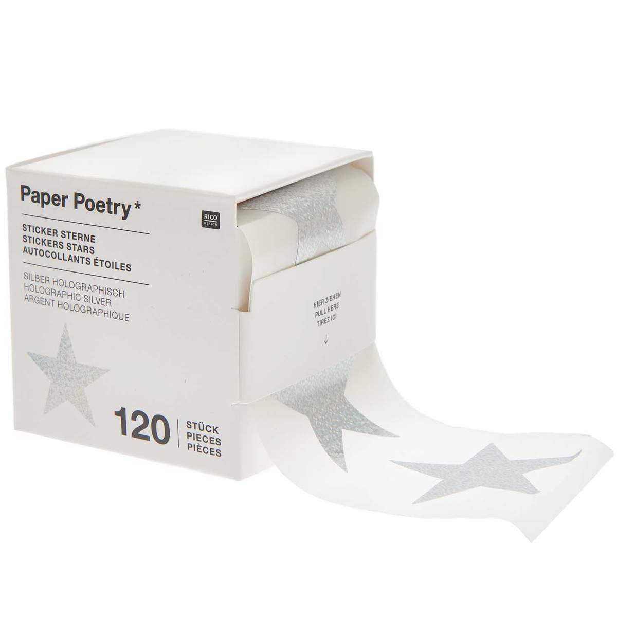 Paper Poetry Sticker Sterne 5cm 120 Stück auf der Rolle silber holografisch – Bild 3