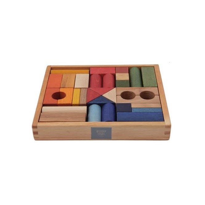 Wooden Story Bunte Holzbausteine in der Holzkiste '30 Stück'