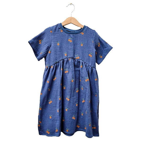 Musselinkleid kurzarm 'Orangen auf jeans'