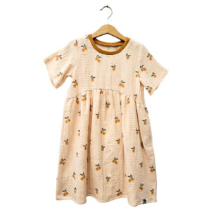 Musselinkleid kurzarm 'Orangen auf creme'