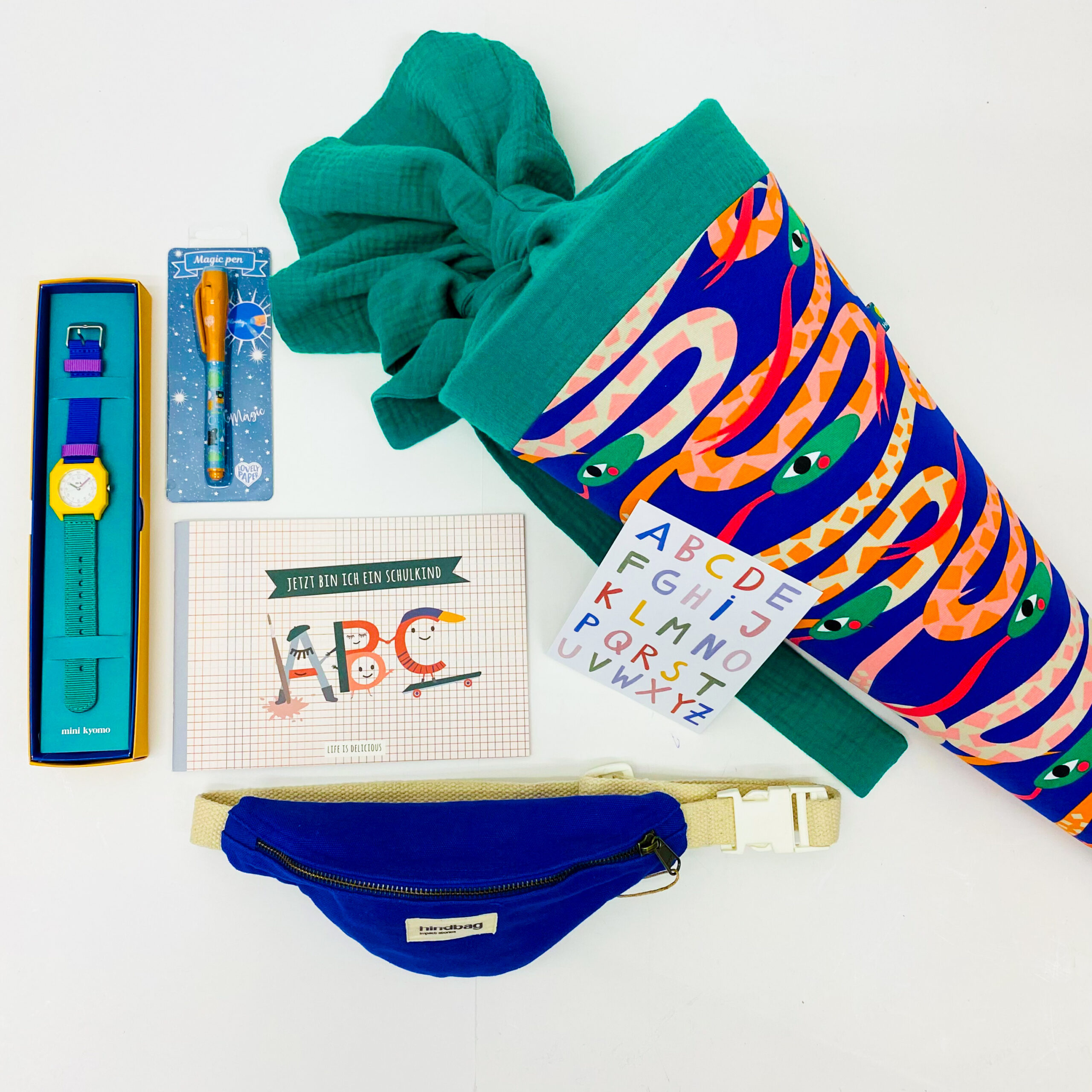 Schultüte 'Schlange blau/grün Musselin '