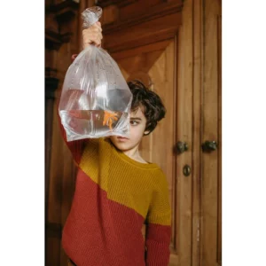 Strickpullover aus BioBaumwolle 'Colorblock gold dunkelrot'