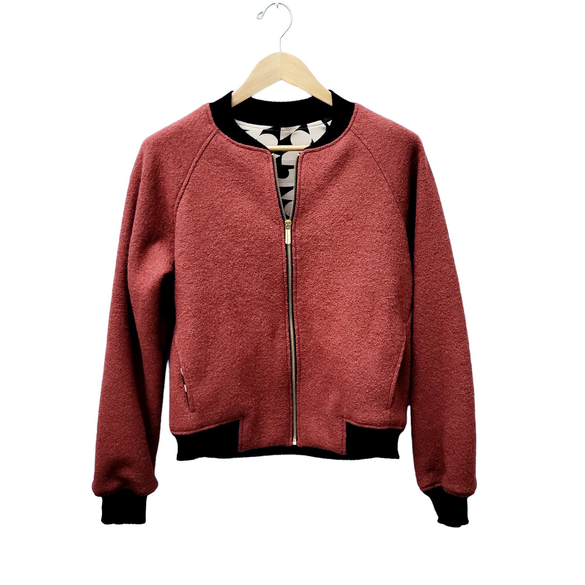 Bomberjacke Wollwalk rosanes rost/ schwarz creme Muster – Bild 2