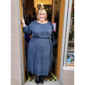 Lang/kurzarm MidiKleid aus Viskose 'Leo petrolblau'