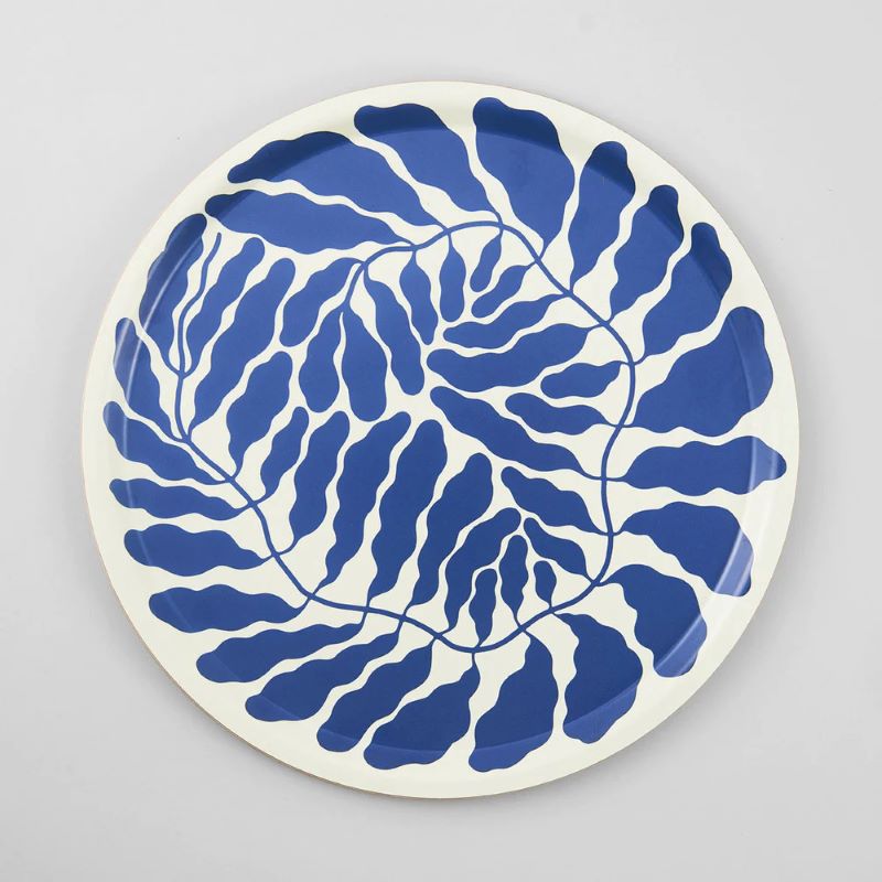 Wrap Rundes Tablett 'Blue Leaves'