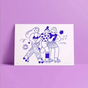 Ana Seixas Risograph Print A5 'Roller Skater Girls'