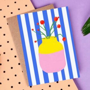 Ute Arnold Studio Postkarte 'Mio Vase Blue Stripes'