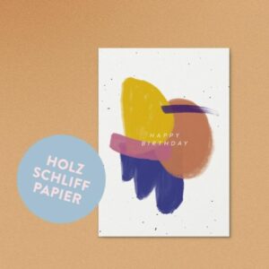 Anna Beddig Postkarte aus Holzschliffpapier 'Happy Birthday'