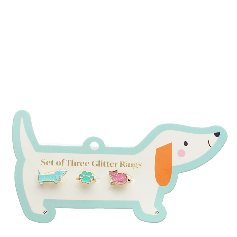 Set mit drei Glitzerringen 'Dog & Cat'