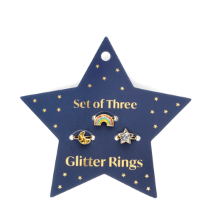 Set mit drei Glitzerringen 'Star, rainbow & moon'