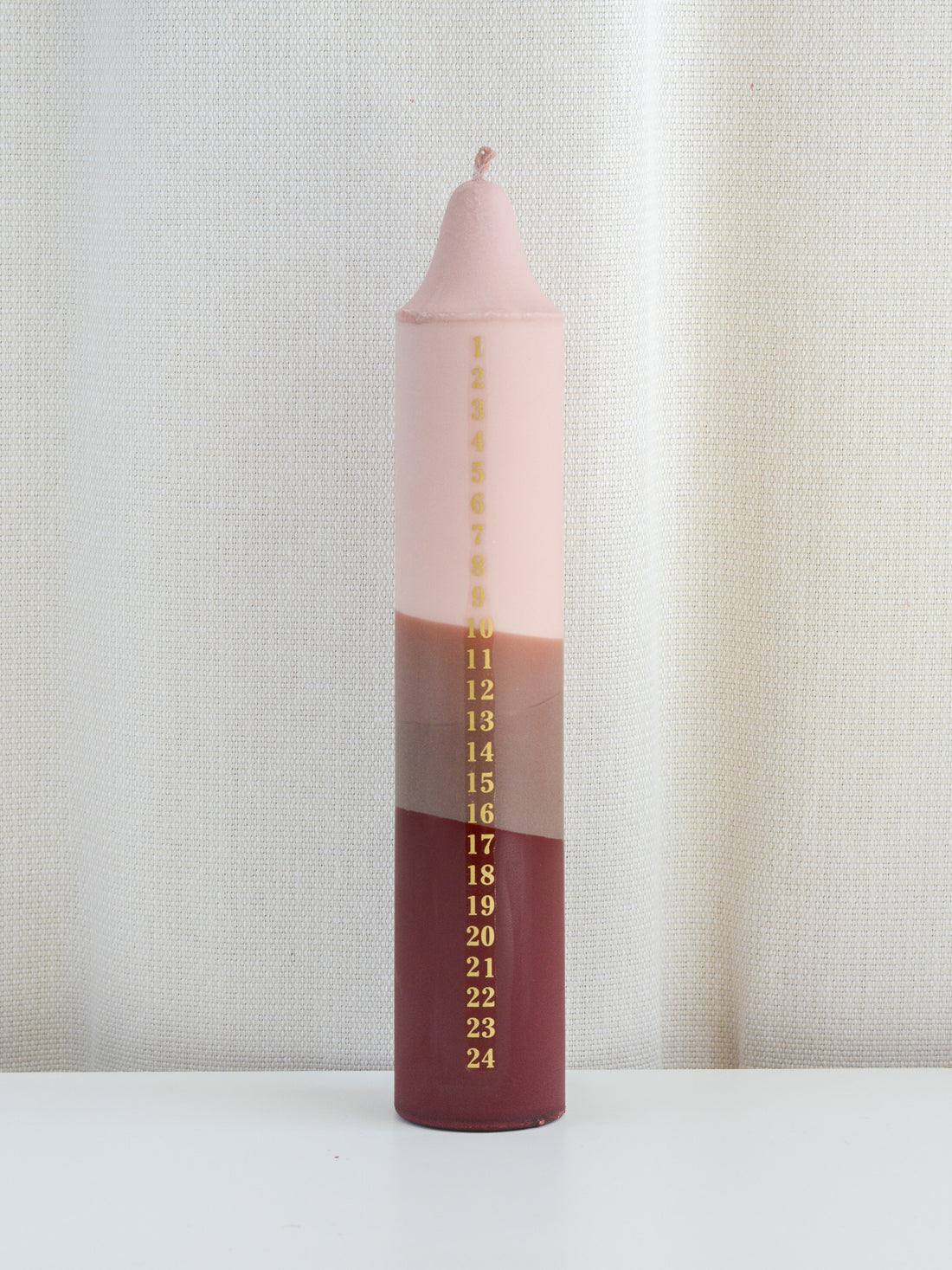 AdventskalenderKerze beige, braun, dunkelrot