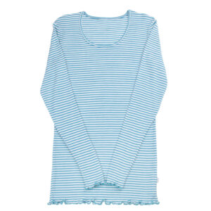 Longsleeve Frauen Wolle Seide Joha 'türkis weiss gestreift'