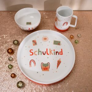 Ava&Yves Porzellan-Set 'Schulkind Under The Sea' mit großem Teller (23cm), Becher und Müslischale