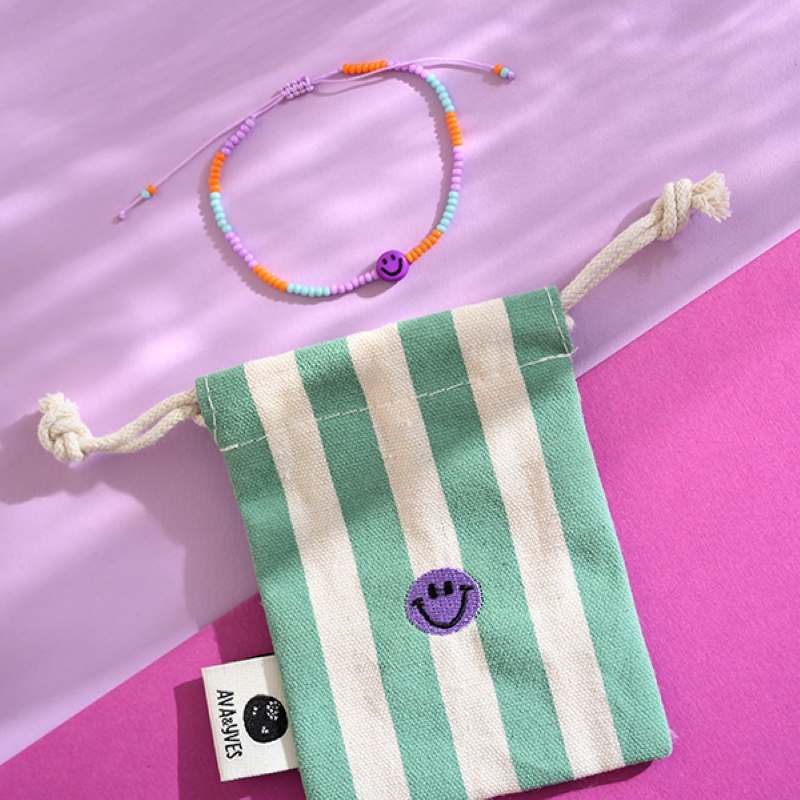 Ava&Yves Perlenarmband 'Smiley lila/orange'